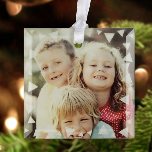 Triangles Personalized Photo Glass Ornament Square 3