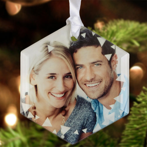 Triangles Personalized Photo Glass Ornament Hexagon 3