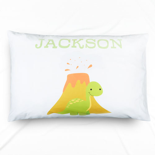 Funda de almohada con nombre personalizado de dinosaurio de cal