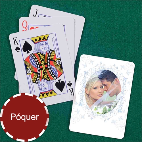 Naipes personalizados para boda s tamaño póker con motivo floral en color azul y índice estandar
