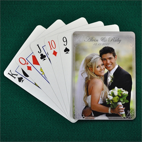 Naipes personalizados para la boda de color plata antiguo