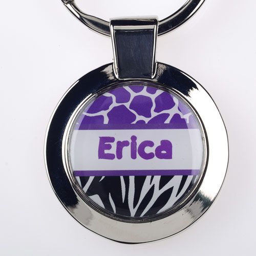 Llavero de metal redondo personalizado con estampado de animal negro de lavanda (pequeño)