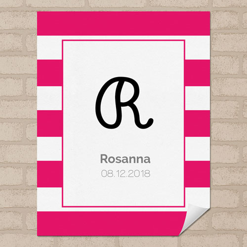 Raya de rosado caliente Impresión personalizada del nombre del cartel Pequeño 21.59 cm x 27.94 cm 
