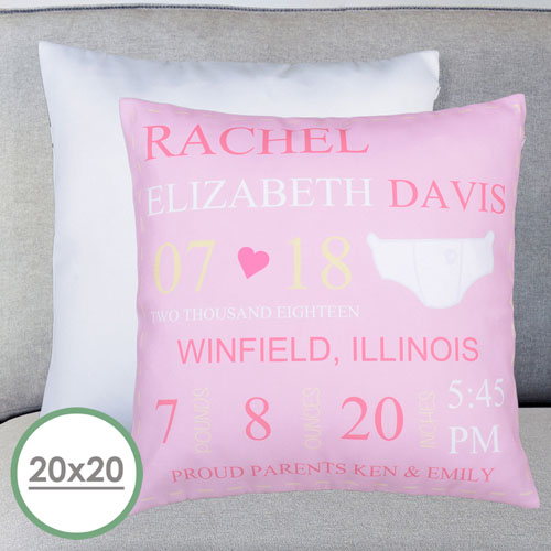 Anuncio de Nacimiento de Niñas Funda de Almohada Personalizada Grande 50.80 cm x 50.80 cm (Sin Insertar) 