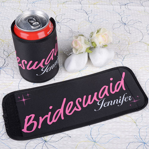 Dama de honor Envoltura personalizada color fucsia de lata o botella   