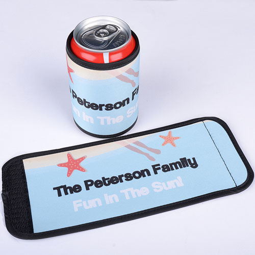 Envoltura de botella   o lata personalizada para el verano 