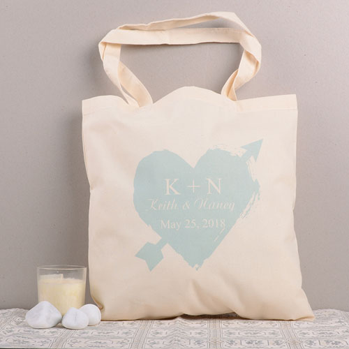 Bolsa de algodón personalizada de color Aqua con Flecha de Corazón
