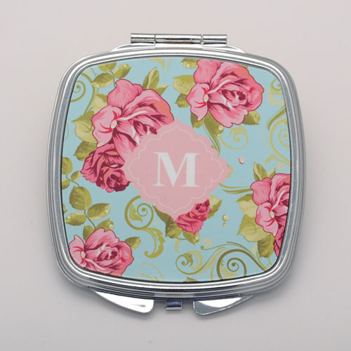 Espejo compacto cuadrado personalizado Vintage Rosa
