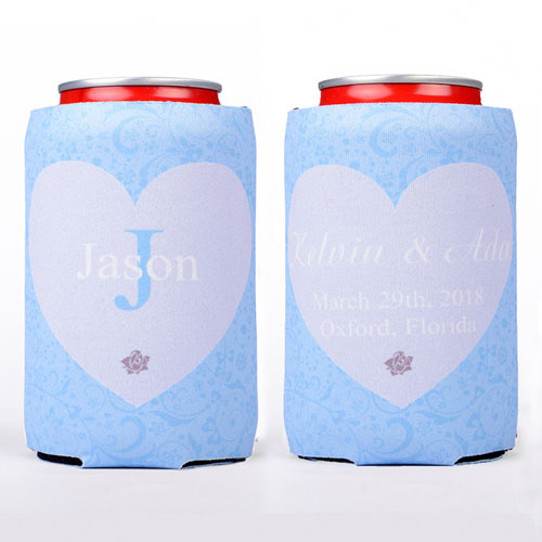 Corazón floral personalizado enfriador de lata, azul