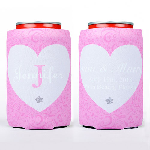 Corazón floral personalizado enfriador de lata, rosa