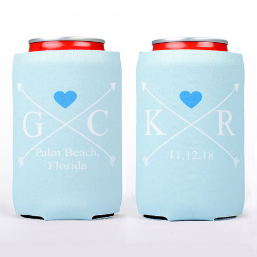 Corazones y Flecha Enfriador de latas personalizado, Azul