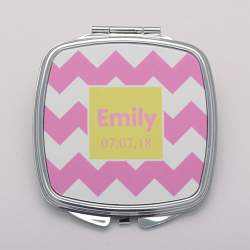 Espejo compacto redondo personalizado Chevron rosa 