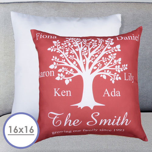 Almohada Personalizada Borgoña Family Tree Funda de Almohada 40.64 cm x 40.64 cm (Sin Insertar) 