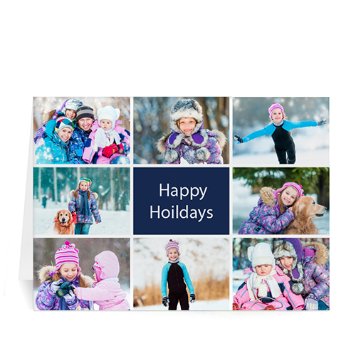 Tarjeta personalizada de felicitación con collage de 8 fotografías. 