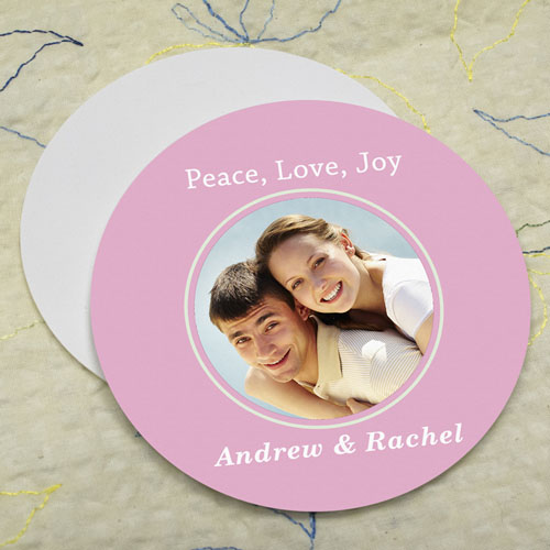 Portavasos de cartón personalizado con fotografía redonda en color rosa