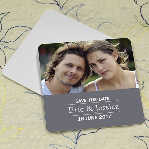 Portavasos de corcho personalizado con fotografía cuadrada y banderín color gris