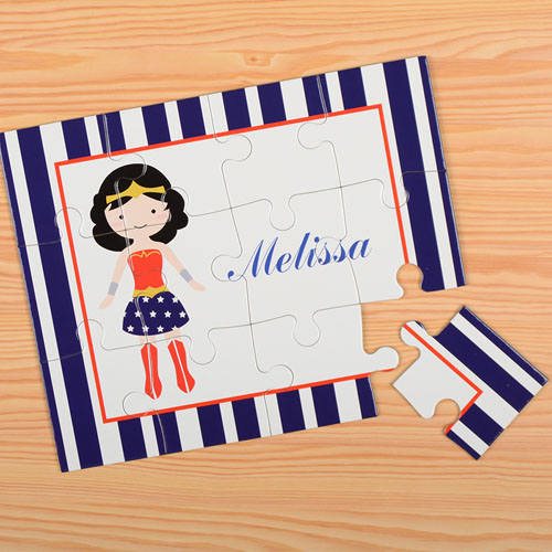 Supergirl Rompecabezas personalizado para niños , Azul Stripe
