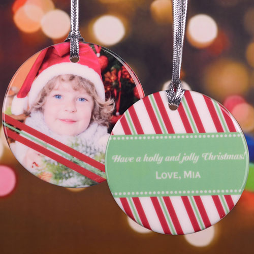 Stripes Personalized Photo Porcelain Ornament
