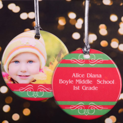 Swirl & Stripe Personalized Photo Porcelain Ornament