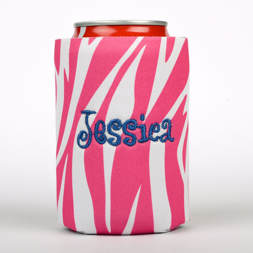 Bordado de cebra color fucsia Enfriador de latas personalizado 