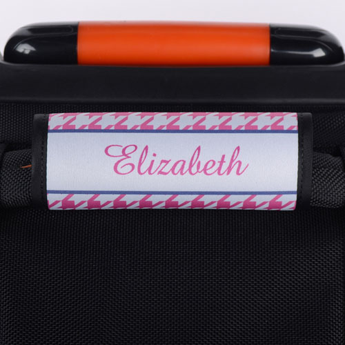 Envoltura de asa de equipaje personalizada de patrón de pata de gallo color rosa