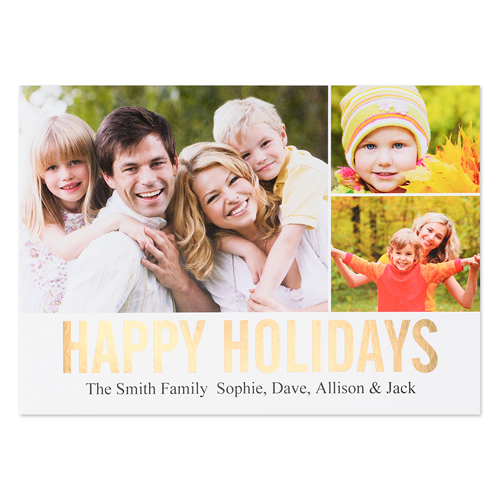 Tarjeta personalizada con fotografía con folio dorado. Diseño 