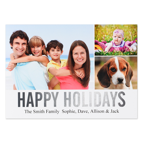 Tarjeta personalizada con fotografía con folio plateado. Diseño 