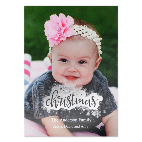 Tarjeta personalizada de navidad con foil plateado diseño 
