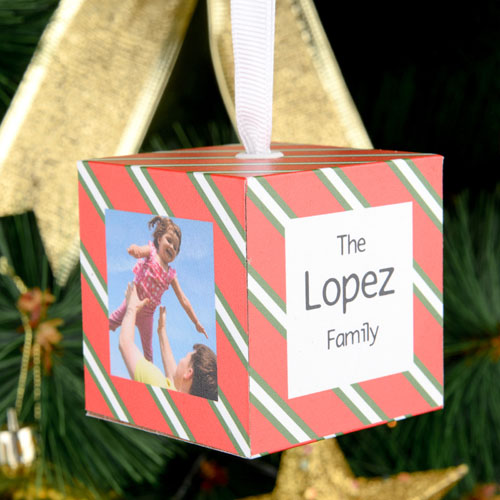 Foto-cubo de madera personalizado con rayas verdes y rojas 5.08 cm 