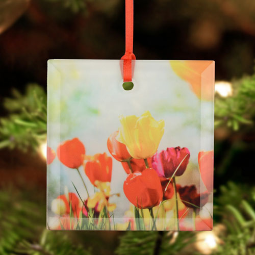 Personalized Photo Glass Ornament Square 3