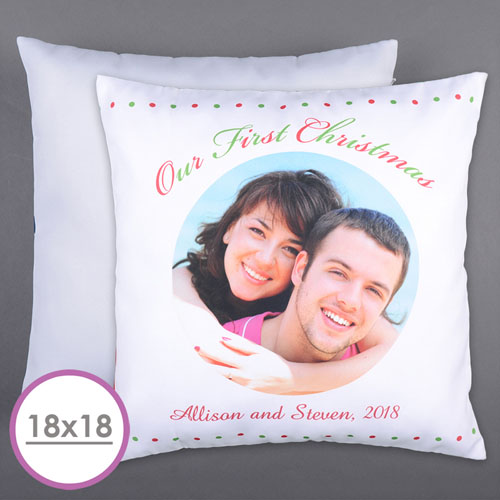 Nuestra primera foto personalizada de Navidad Cojín grande 45.72 cm x 45.72 cm (sin inserción) 