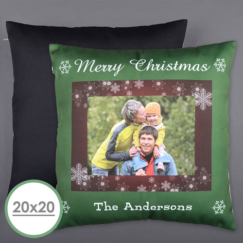 Copo de Nieve Navideño Foto Personalizada Funda de Cojín de Almohada Grande 50.80 cm x 50.80 cm (Sin Insertar) 