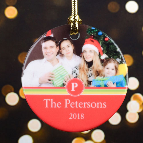 Stripe Personalized Photo Christmas Ornament