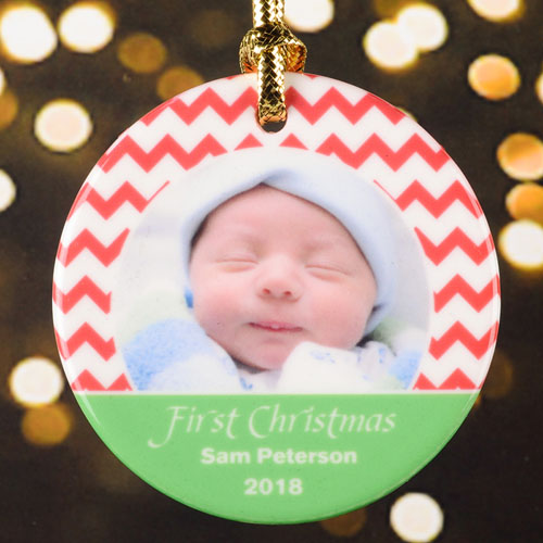 Chevron Personalized Photo Christmas Porcelain Ornament