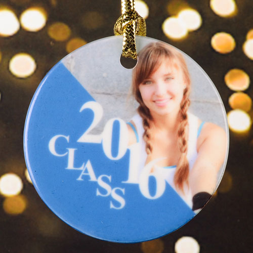 Graduation Personalized Photo Porcelain Ornament, Silver