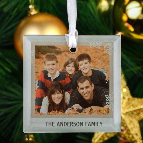 Pearl Personalized Photo Square Glass Ornament