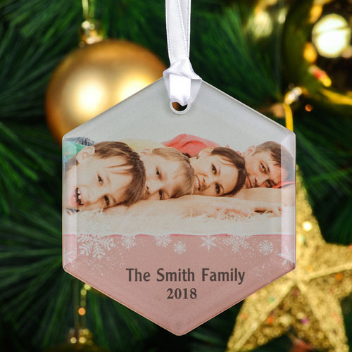 Snowflake Personalized Photo Hexagon Glass Ornament