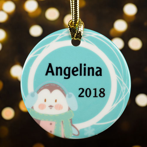 Personalized Penguin Porcelain Round Ornament