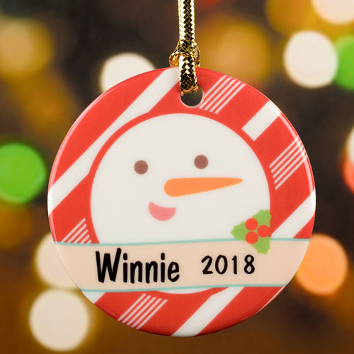 Personalized Snowman Porcelain Round Ornament