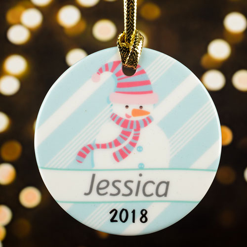 Personalized Santa Claus Snowman Porcelain Round Ornament