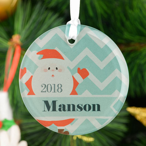 Personalized Santa Claus Glass Round Ornament