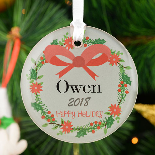 Personalized Happy Holidays Glass Round Ornament