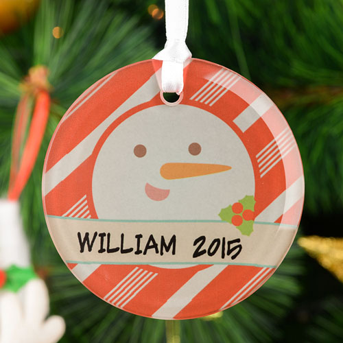 Personalized Snowman Glass Round Ornament