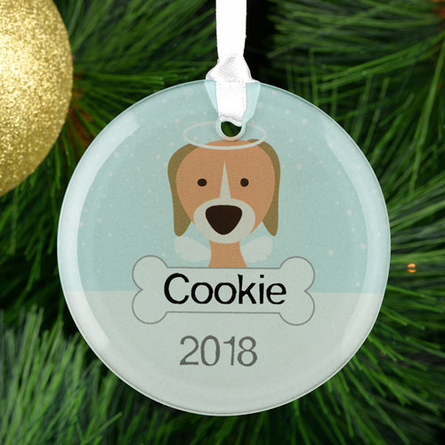 Personalized Pet Dog Glass Round Ornament