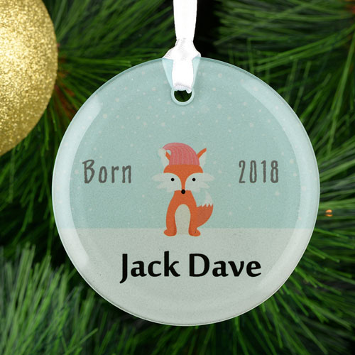 Personalized Fox Glass Round Ornament