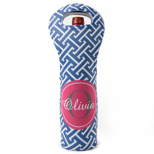 Bolsa de vino de material neopreno personalizada de cuadros color fucsia marina