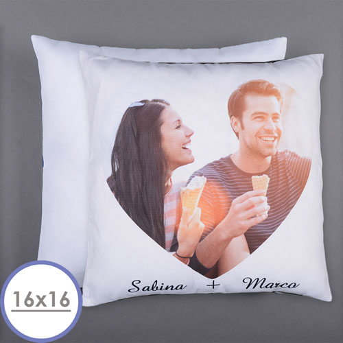 Almohada personalizada con la foto del corazón (espalda blanca) Cojín de 40,64 cm x 40,64 cm (sin relleno) 