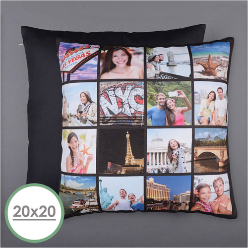Cojín de fotos personalizado Instagram Negro 16 Collage Cojín de fotos 50.80 cm x 50.80 cm (sin relleno) 