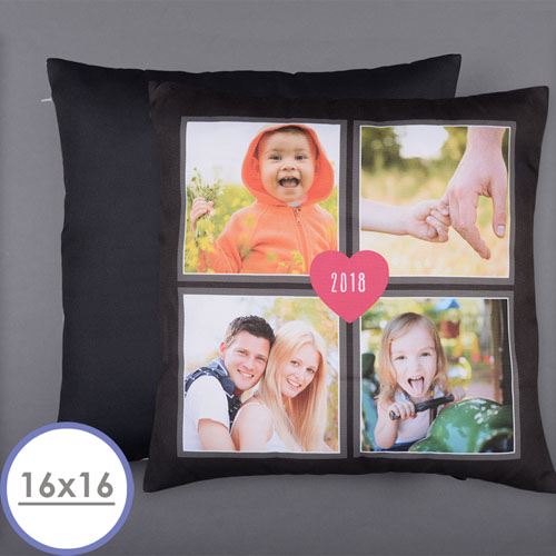 Cuatro Collage y Corazón Almohada fotográfica personalizada 40.64 cm x 40.64 cm Cojín (sin inserto) 