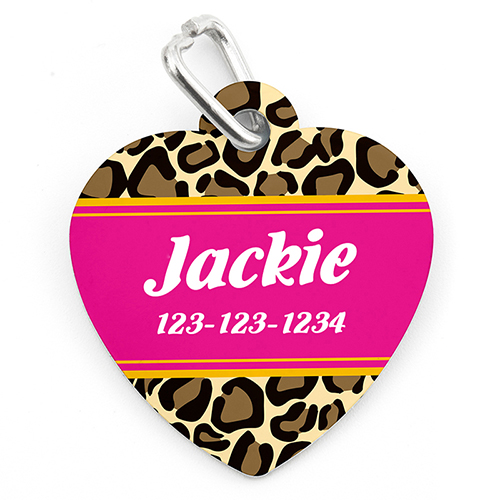 Placa de mascota personalizada de piel animal con forma de corazón
